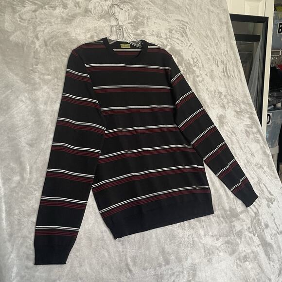 Scout Crewneck Sweater Mens Large Striped Merino Wool Made in Italy Pullover Top - Picture 2 of 8